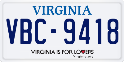 VA license plate VBC9418