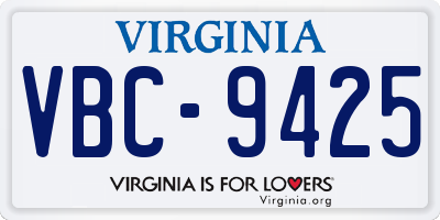 VA license plate VBC9425