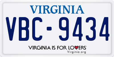 VA license plate VBC9434