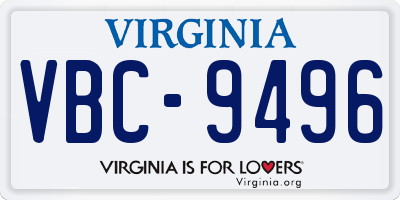 VA license plate VBC9496