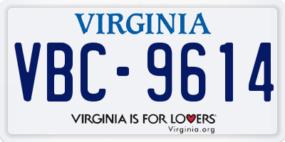 VA license plate VBC9614