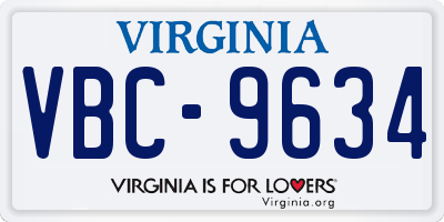 VA license plate VBC9634