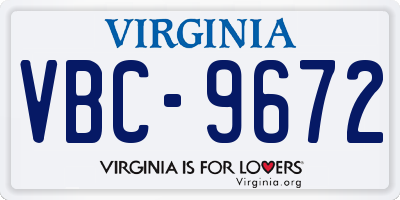 VA license plate VBC9672