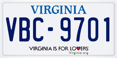 VA license plate VBC9701