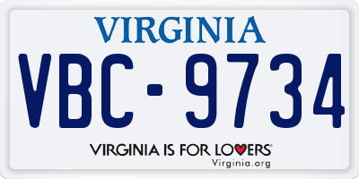 VA license plate VBC9734