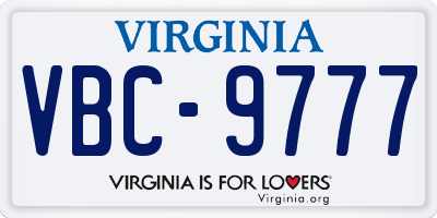 VA license plate VBC9777