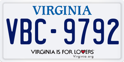 VA license plate VBC9792