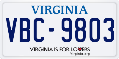 VA license plate VBC9803