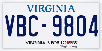 VA license plate VBC9804