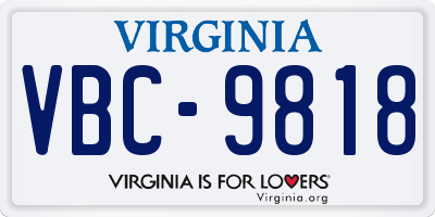 VA license plate VBC9818
