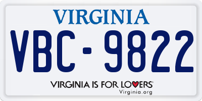 VA license plate VBC9822