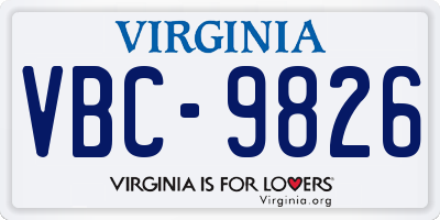VA license plate VBC9826
