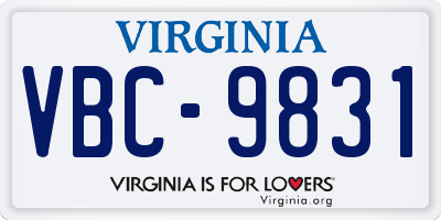 VA license plate VBC9831