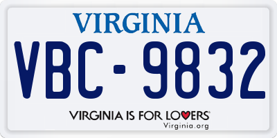 VA license plate VBC9832