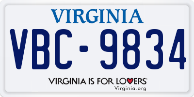 VA license plate VBC9834