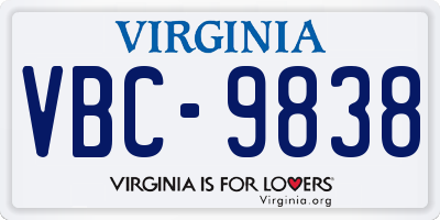 VA license plate VBC9838