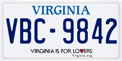 VA license plate VBC9842