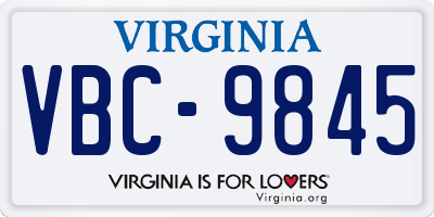VA license plate VBC9845