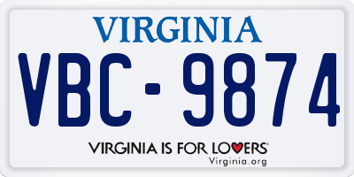VA license plate VBC9874