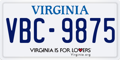 VA license plate VBC9875
