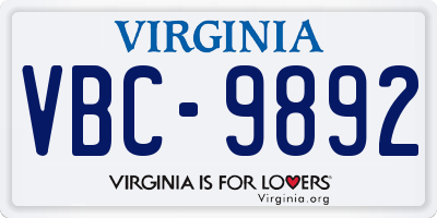 VA license plate VBC9892