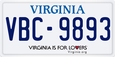 VA license plate VBC9893