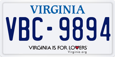 VA license plate VBC9894