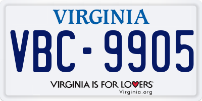VA license plate VBC9905