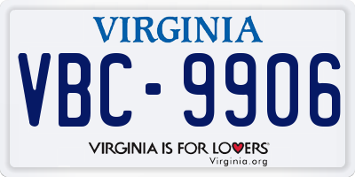 VA license plate VBC9906