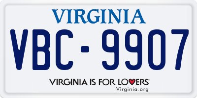 VA license plate VBC9907