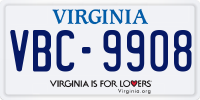 VA license plate VBC9908