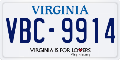VA license plate VBC9914