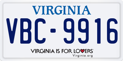 VA license plate VBC9916