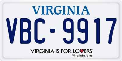 VA license plate VBC9917