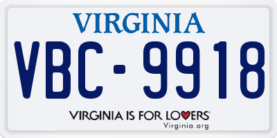 VA license plate VBC9918