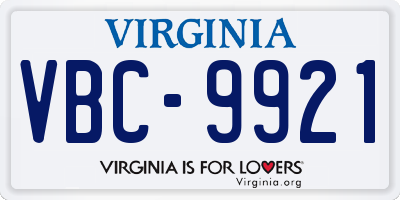 VA license plate VBC9921