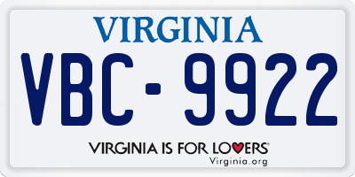 VA license plate VBC9922