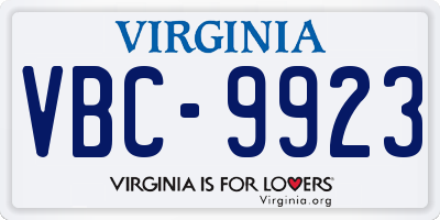 VA license plate VBC9923