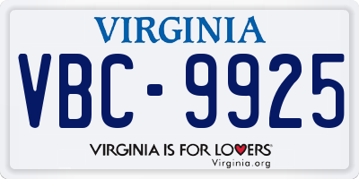 VA license plate VBC9925