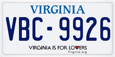 VA license plate VBC9926