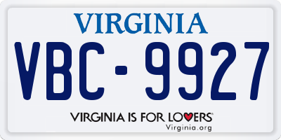 VA license plate VBC9927