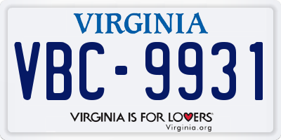 VA license plate VBC9931