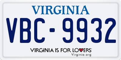 VA license plate VBC9932