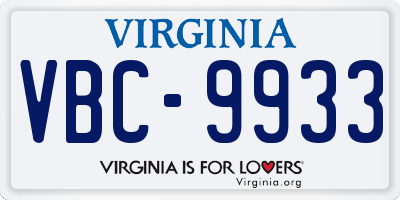 VA license plate VBC9933