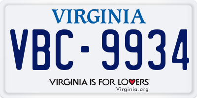 VA license plate VBC9934