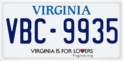 VA license plate VBC9935