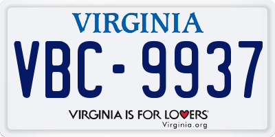 VA license plate VBC9937