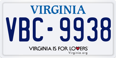 VA license plate VBC9938