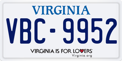 VA license plate VBC9952