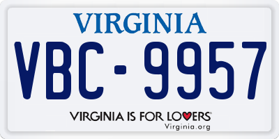 VA license plate VBC9957